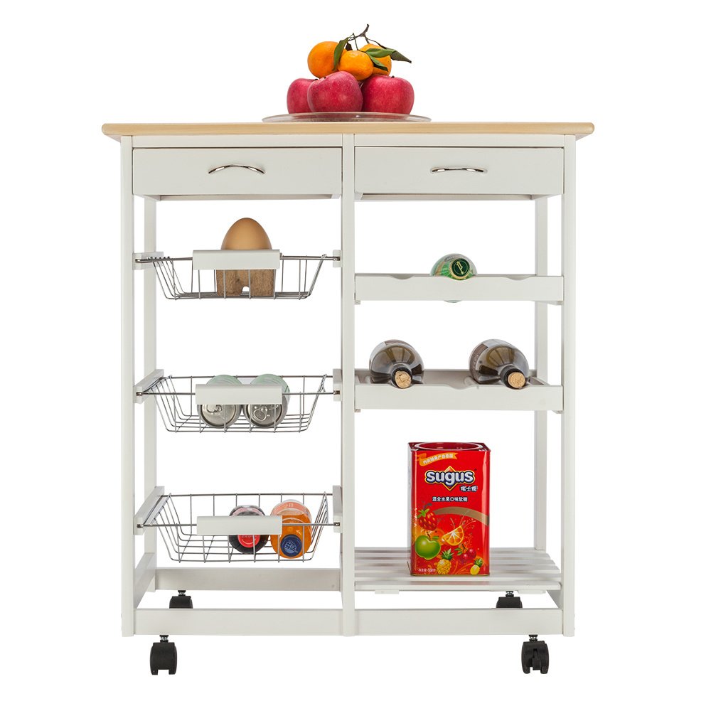Free shipping Moveable Kitchen Cart with Two Drawers & Two Wine Racks & Three Baskets White YJ Free shipping Moveable Kitchen Cart with Two Drawers & Two Wine Racks & Three Baskets White YJ