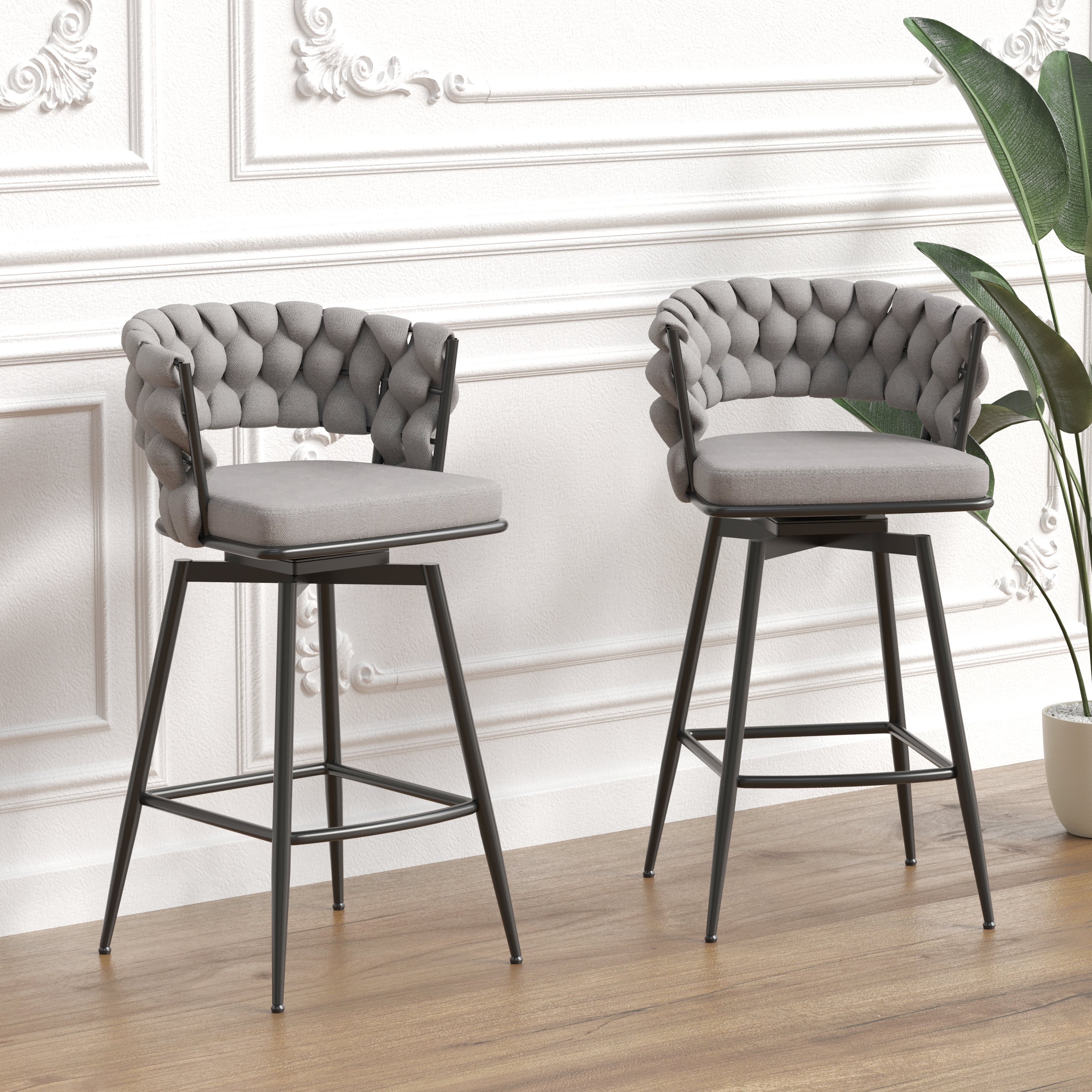 Bar Chair Linen Woven Bar Stool Set of 2,Black legs Barstools No Adjustable Kitchen Island Chairs,360 Swivel Bar Stools Upholstered Bar Chair Counter Bar Chair Linen Woven Bar Stool Set of 2,Black legs Barstools No Adjustable Kitchen Island Chairs,360 Swivel Bar Stools Upholstered Bar Chair Counter