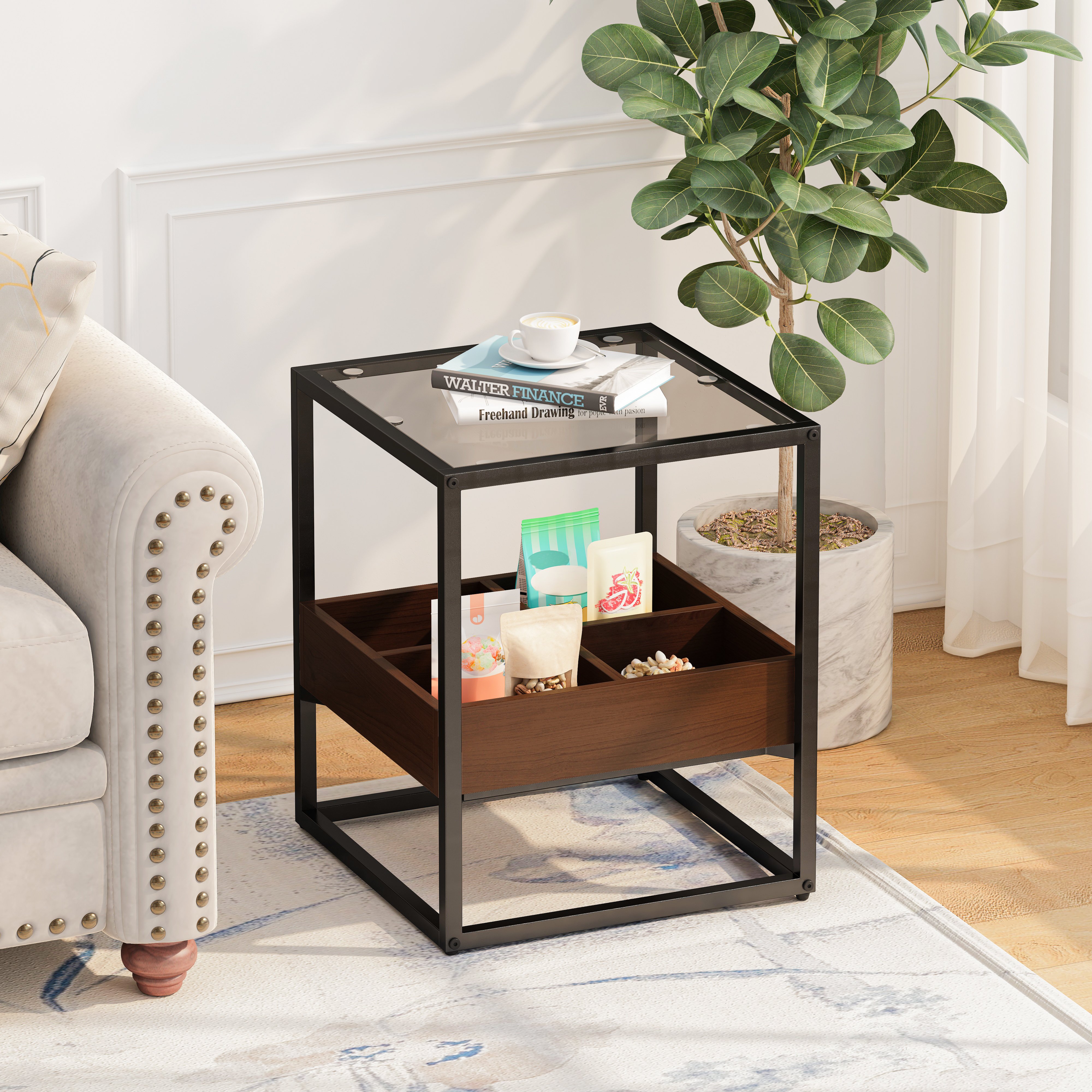19.69" Modern Coffee Table Side Table With Storage Shelf and Metal Table Legs for Bedroom,Living Room (set of 2) 19.69" Modern Coffee Table Side Table With Storage Shelf and Metal Table Legs for Bedroom,Living Room (set of 2)