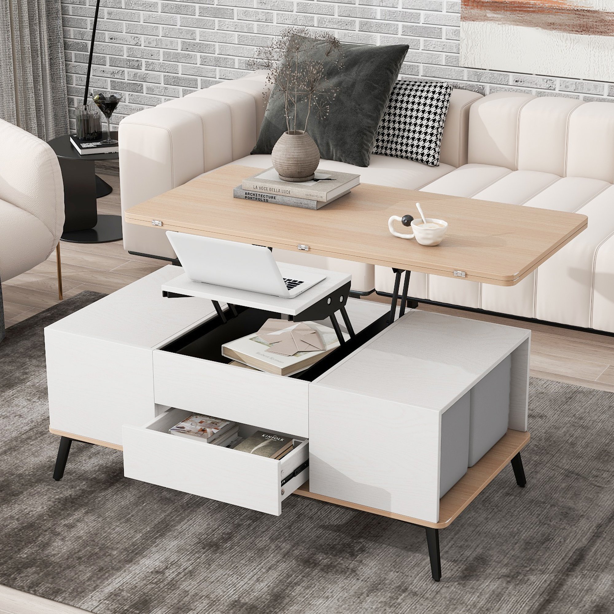 5 Pieces Lift Top Coffee Table Set with Storage Convertible Dining Table with Ottomans 5 Pieces Lift Top Coffee Table Set with Storage Convertible Dining Table with Ottomans