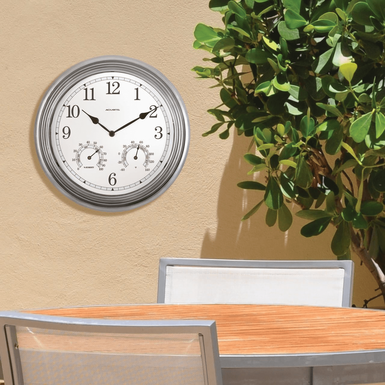 AcuRite 13.5-Inch Indoor/Outdoor Wall Clock with Thermometer and Hygrometer for Temperature and Humidity, Durable Plastic Lens, Crystal Quartz Movemen AcuRite 13.5-Inch Indoor/Outdoor Wall Clock with Thermometer and Hygrometer for Temperature and Humidity, Durable Plastic Lens, Crystal Quartz Movemen