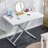 Modern minimalist multifunctional lift table with 0.8 inch MDF desktop and silver metal legs, can be used as a dressing table, coffee table, dining ta