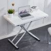 Modern minimalist multifunctional lift table with 0.8 inch MDF desktop and silver metal legs, can be used as a dressing table, coffee table, dining ta