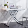 Modern minimalist multifunctional lift table with 0.8 inch MDF desktop and silver metal legs, can be used as a dressing table, coffee table, dining ta