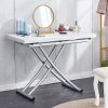 Modern minimalist multifunctional lift table with 0.8 inch MDF desktop and silver metal legs, can be used as a dressing table, coffee table, dining ta
