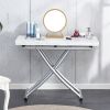 Modern minimalist multifunctional lift table with 0.8 inch MDF desktop and silver metal legs, can be used as a dressing table, coffee table, dining ta