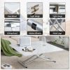 Modern minimalist multifunctional lift table with 0.8 inch MDF desktop and silver metal legs, can be used as a dressing table, coffee table, dining ta