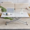 Modern minimalist multifunctional lift table with 0.8 inch MDF desktop and silver metal legs, can be used as a dressing table, coffee table, dining ta