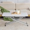 Modern minimalist multifunctional lift table with 0.8 inch MDF desktop and silver metal legs, can be used as a dressing table, coffee table, dining ta
