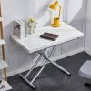 Modern minimalist multifunctional lift table with 0.8 inch MDF desktop and silver metal legs, can be used as a dressing table, coffee table, dining ta