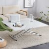 Modern minimalist multifunctional lift table with 0.8 inch MDF desktop and silver metal legs, can be used as a dressing table, coffee table, dining ta
