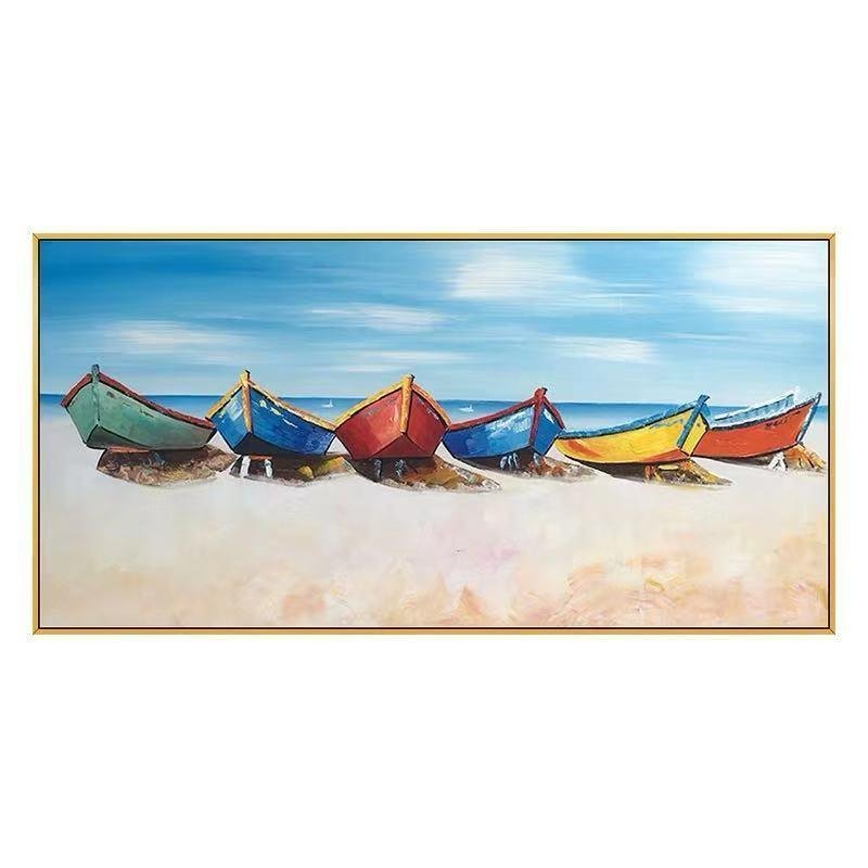 Hand Painted Boat Beach Canvas Painting Landscape Oil Painting For Living Room Salon Decoration Modern Wall Art Picture Handmade Hand Painted Boat Beach Canvas Painting Landscape Oil Painting For Living Room Salon Decoration Modern Wall Art Picture Handmade
