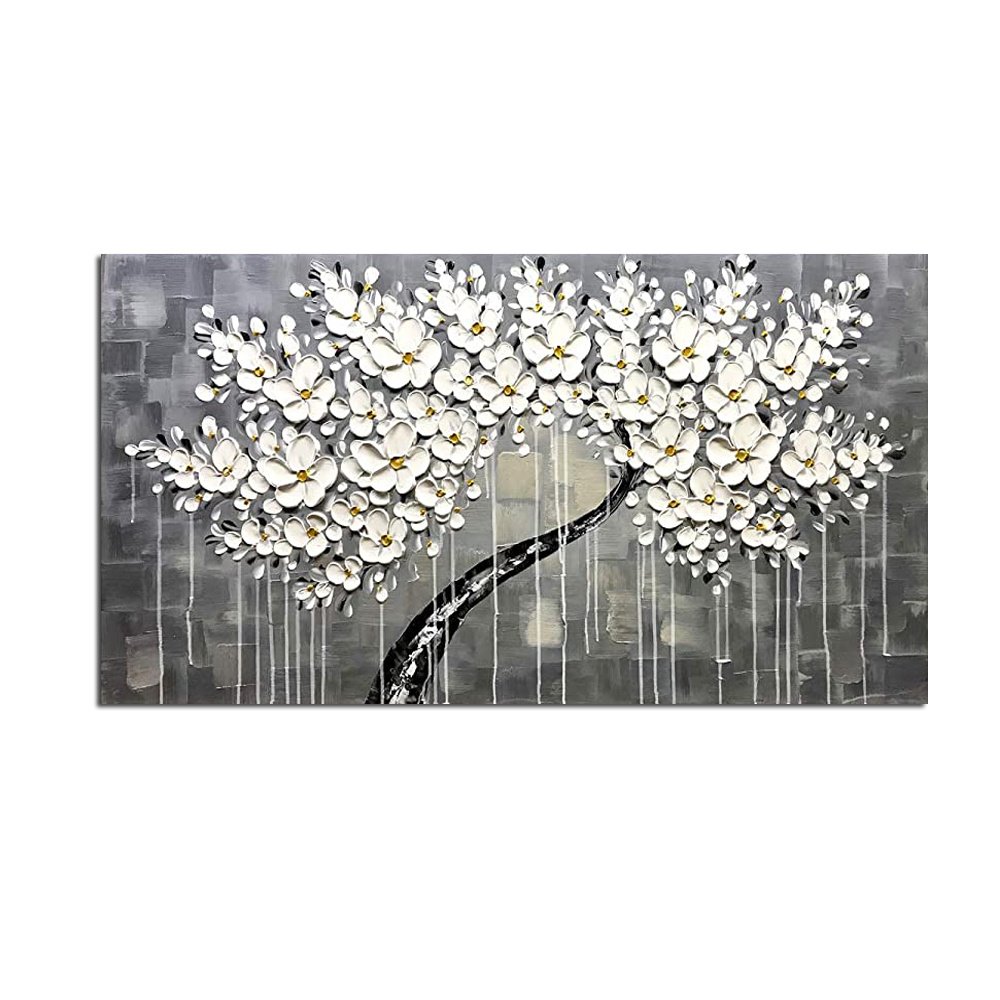 Abstract Knife 3D Flower Picture Wall Art Home Decor Hand Painted Flower Oil Painting on Canvas Handmade white Floral Paintings Abstract Knife 3D Flower Picture Wall Art Home Decor Hand Painted Flower Oil Painting on Canvas Handmade white Floral Paintings