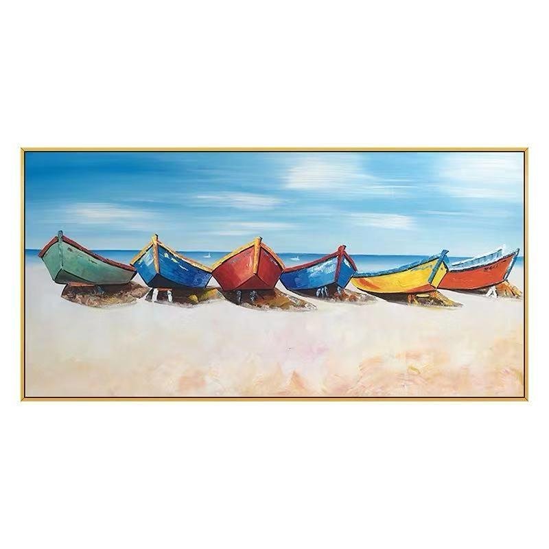 Hand Painted Boat Beach Canvas Painting Landscape Oil Painting For Living Room Salon Decoration Modern Wall Art Picture Handmade Hand Painted Boat Beach Canvas Painting Landscape Oil Painting For Living Room Salon Decoration Modern Wall Art Picture Handmade