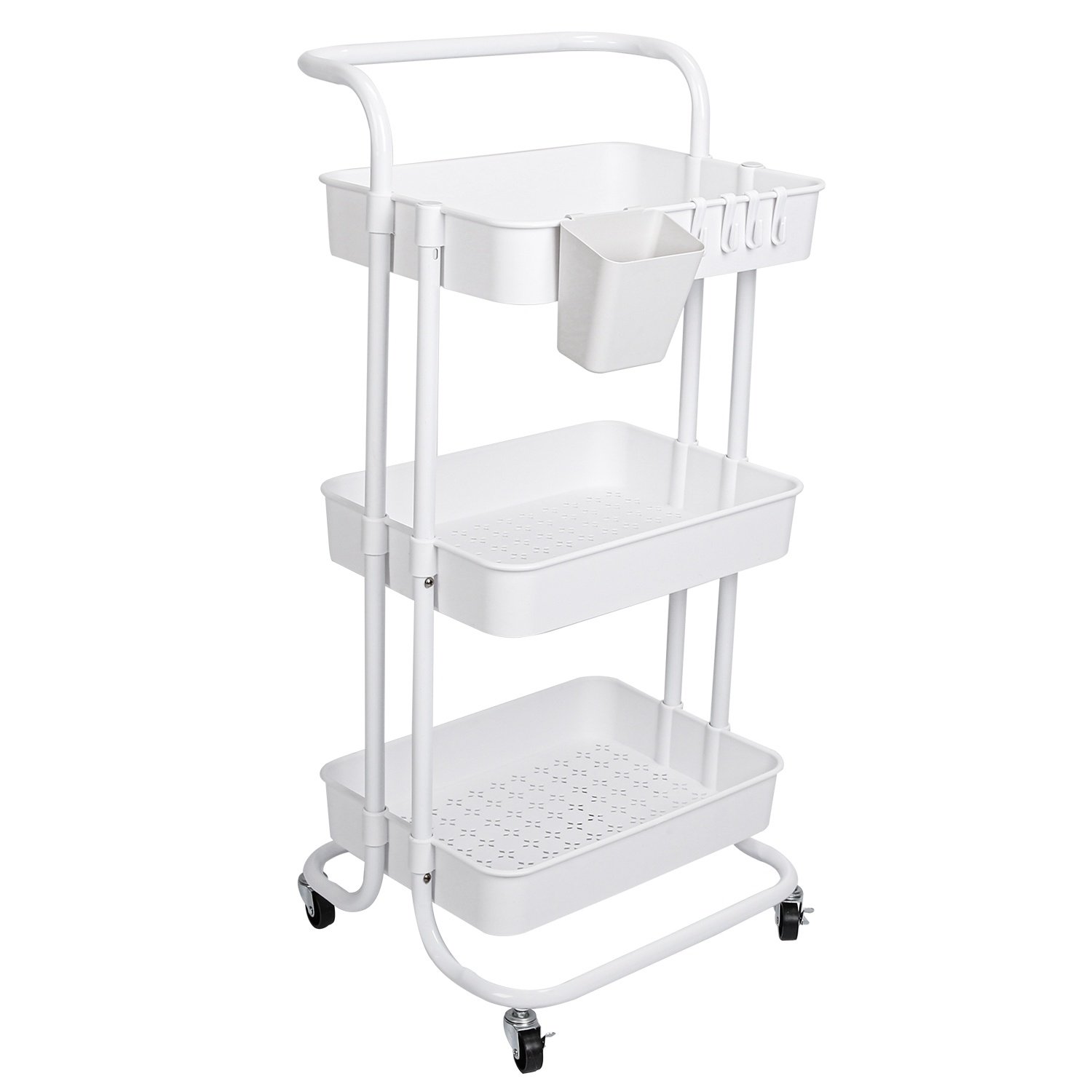 3 Tier Rolling Utility Cart Movable Storage Organizer with Mesh Baskets Lockable Wheels 360 Degree Rotatable Hanging Box Hooks Bedroom Bathroom Kitche 3 Tier Rolling Utility Cart Movable Storage Organizer with Mesh Baskets Lockable Wheels 360 Degree Rotatable Hanging Box Hooks Bedroom Bathroom Kitche